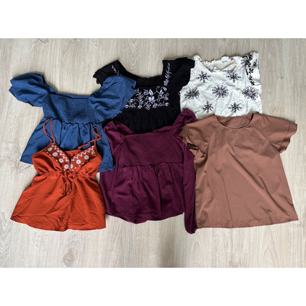 SHEIN Mixed Tops Bundle‎ Women M/L Multicolor Smocked Embroidered Peplum 6pc Lot